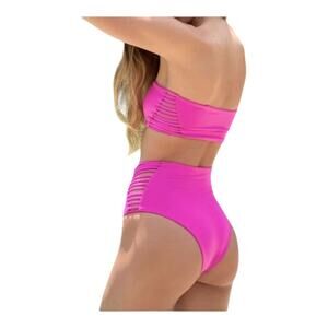 L Space Harrington Bitsy Cut Pink Bikini Bottom Stretch Women's Sz Medium NWOT